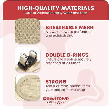 Downtown Pet Supply Step in Dog Harness for Small Dogs No Pull, X-Small, Khaki - Adjustable Harness with Padded Mesh Fabric and Reflective Trim - Buckle Strap Harness for Dogs