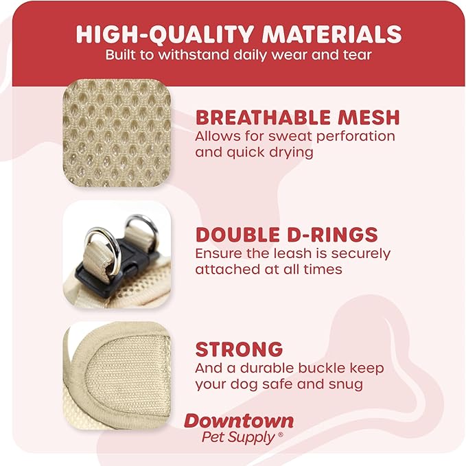 Downtown Pet Supply Step in Dog Harness No Pull, X-Large, Khaki - Adjustable Harness with Padded Mesh Fabric and Reflective Trim - Buckle Strap Harness for Dogs