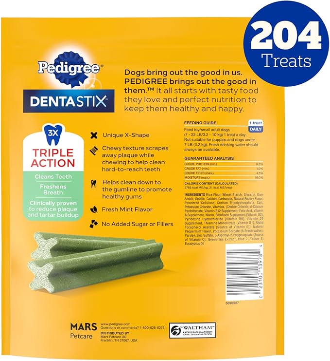 Pedigree Dentastix Dental Chews for Dogs, Small and Toy Breed Dog Treats, Fresh Flavor, (4) 51ct Bags (204 Treats Total)