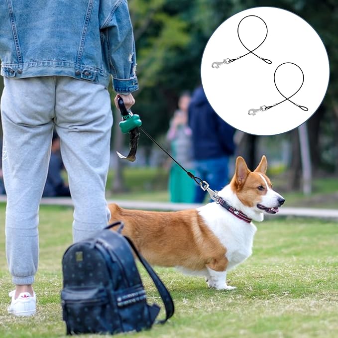2 Pack Chew Proof Leash Extension Heavy Duty Dog Leash Extender Chew Proof Dog Leashes Non-Tangle Connect Leashes for Any Collar Harness, Black