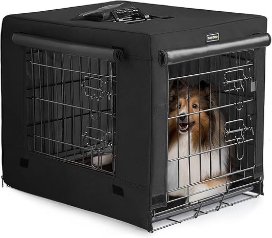 DONORO Dog Crates for Small Size Dogs Indoor Double Door Dog Kennels & Houses for Puppy and Cats, Collapsible Metal Contour Dog Cages (Black, 36.0" L x 23.0" W x 25.0" H)