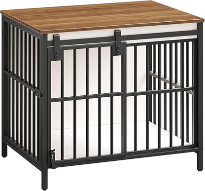 HOOBRO Dog Crate Furniture with Sliding Barn Door, Dog Kennel Indoor for Small/Medium Dogs, Heavy Duty Dog Cage with 2 Doors, End Table for Living Room, Bedroom, Rustic Brown and Black BWH73GW03