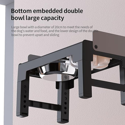 PAKEWAY Elevated Dog Bowls, Spill Proof, Tiltable Dog Feeder with 1 Slow Feeder Bowl &1 Stainless Steel Bowl, 6 Height Adjustable Raised Dog Bowls Stand for Medium Large Dogs