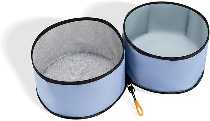 OllyDog Superbowl | Collapsible Dog Travel Bowl | 2 Compartment Food & Water | Foldable| Portable Dog Bowl | Hiking, Camping (Blue Heron)
