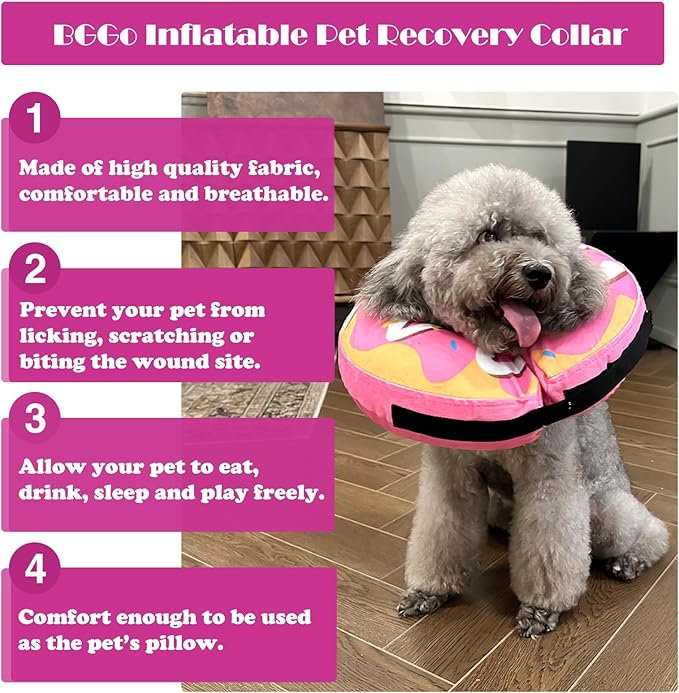 Inflatable Dog Cone, Soft Adjustable Blow up Donut Collar for After Surgery - Suitable for Small, Medium, Large Dogs and Cats