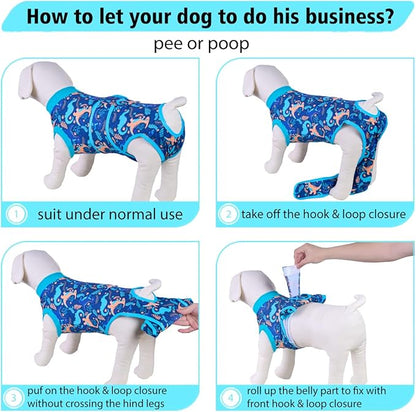PetWarm After Surgery Onesie for Dogs, Pet Coat's Inner Clothes, Dog Cone Alternative After Surgery Suit for Dogs Female Male Dog Onesie for Spay Neuter, Dinosaur Pattern, Green, XS
