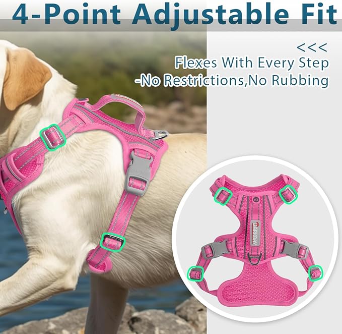 BARKBAY Dog Harness No Pull with ID Tag Pocket - Heavy Duty, Reflective, Easy Control for Large Dogs(Pink,M)