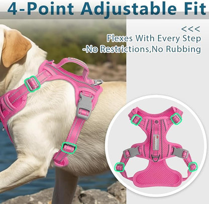 BARKBAY Dog Harness No Pull with ID Tag Pocket - Heavy Duty, Reflective, Easy Control for Large Dogs(Pink,M)