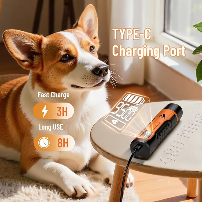 Electric Dog Nail Grinder: 5-Speed Quiet Dog Nail Trimmer with LED Light, Adjustable Safety Guard, Rechargeable Cordless Design for Small to Large Dogs & Cats(Orange)