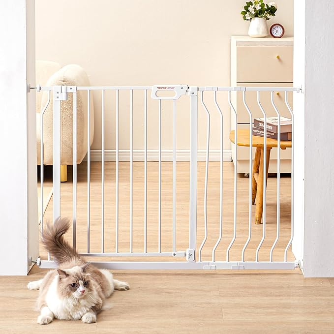 VEVOR 29.5-46" Extra Wide Baby Gate for Stairs, Auto Close Dog Gate for The House, Easy Install Pressure Mounted Pet Gates for Doorways, Easy Walk Thru Wide Safety Gate for Dog, White