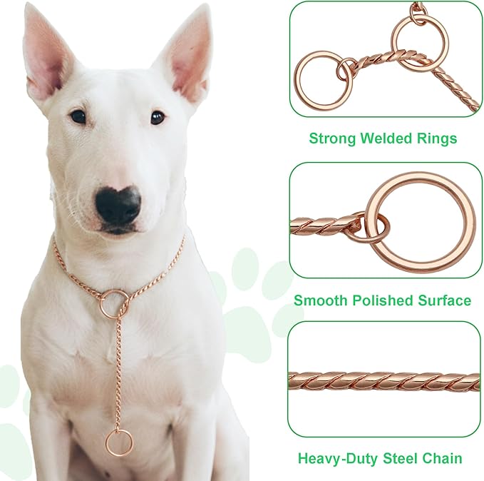 Dog P Snake Chain Chrome Plated Metal Dog Training Choke/Collar-Fully Guaranteed Against Rust Tarnish or Breakage-Recommended for Professional Training (Rose Gold, 5mm * 22")