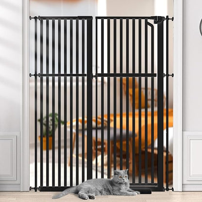 Senneny 63" Extra Tall Cat Gate Auto Close & One-Hand Open, Includes Extension Kit, No Drilling Pressure Mounted & Wall Mounted, Metal Pet Gate Fits Openings 45.2" to 49.2" Wide, Black