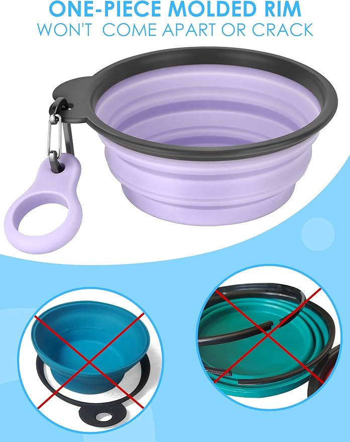 Aonkey Collapsible Dog Bowls with Bottle Carrier, 2 Pack Travel Dog Water Bowl Upgraded Carabiner, One-piece Molded Rim No Fall Off or Crack, Foldable Silicone Portable for Pets Walking Hiking 15oz