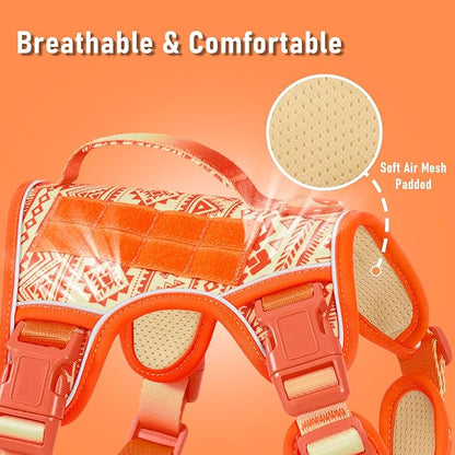 AUNZO Orange Tactical Dog Harness Vest for Large Dogs No Pull Adjustable Reflective Military Pet Harness with Handle for Golden Retriever, Doberman Pinscher, Rottweiler, Great Dane Service Dog, XL