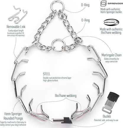 Herm Sprenger Chrome Plated Steel Dog Collar with Quick Release ClicLock Buckle O-Ring Biothane Insert Training Collar Made in Germany (Pastel Purple, 25in x 4.0mm(Neck Size up to21-22in))