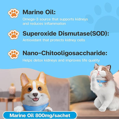 KC Complex Kidney Support Supplement for Cats & Dogs – Omega 3 for Dogs, Omega 3 for Cats – Fish Oil, SOD, Nano-Chitooligosaccharide – Vet Formula for Renal Health – 30 Sachets