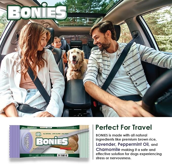 Bonies Natural Calming Formula Large-Sized Single Bone - Contains Chamomile & Lavender, Help Anxiety, Excessive Barking and Trembling, Chicken Flavor, [Large Dog], 1 Bone