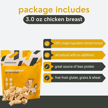 Momentum Carnivore Nutrition Freeze-Dried Chicken Breast Dog Treats & Cat Treats – Single-Ingredient, High-Protein, Grain-Free, Lean & Easily Digestible – Made in USA – 3 oz Bag