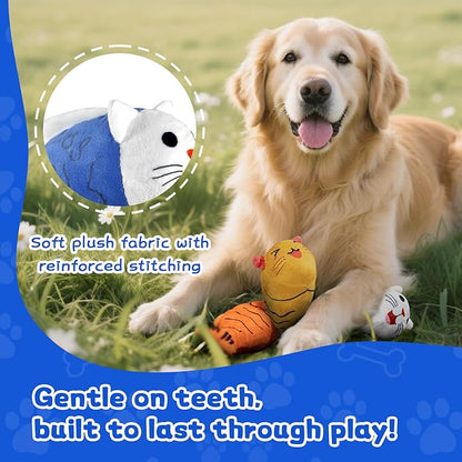 lilfrd Squeaky Dog Toys for Small Dogs & Puppy – 3 Pack Fish Crinkle Squeak Pet Toys for Interactive Play, Boredom Relief & Teeth Cleaning