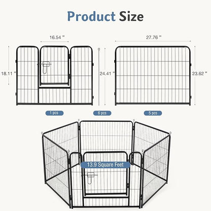 DUMOS Dog Playpen Indoor, Metal 24 Inch 6 Panels Foldable Pet Fence with Door, Outdoor Small Medium Large Dog Puppy Portable Exercise Play Pen for RV Camping, Trips, Play Yard