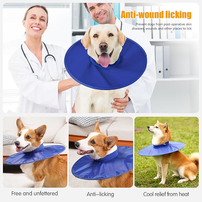 Dog Recovery Collar,Dog Soft Cone Collar Alternative After Surgery,Adjustable,Breathable E Collar for Large/Medium/Small Dogs Cats Blue L