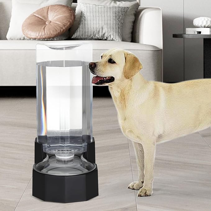 Sfozstra Large Dog Water Dispenser: 9L Gravity Black Gravity Water Feeder - Dishwasher-Safe Stainless Steel Bowl - Easy Clean - for Medium/Large Dogs - Multi-Pet Homes - Garage/Garden/Patio