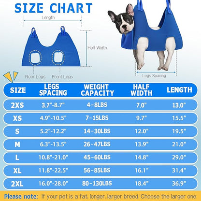 Supet Dog Grooming Hammock Harness for Dogs Cats, Relaxation Pet Nail Clipper Hammock, Restraint Dog & Small Animal Leashes Sling for Groomingk for Nail Trimming (Blue, 2XS)