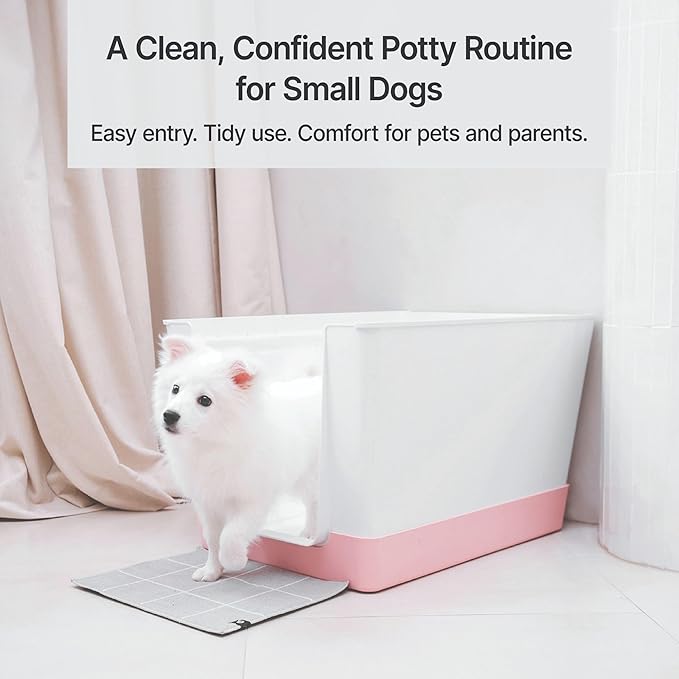 Indoor Dog Potty with High Walls and Low Entry for Small Dogs — Vertical Pad Holder, Splash Guard, and Clean Modern Design by DoggyBathroom (Mini, Pink)