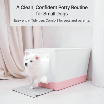 Indoor Dog Potty with High Walls and Low Entry for Small Dogs — Vertical Pad Holder, Splash Guard, and Clean Modern Design by DoggyBathroom (Mini, Pink)