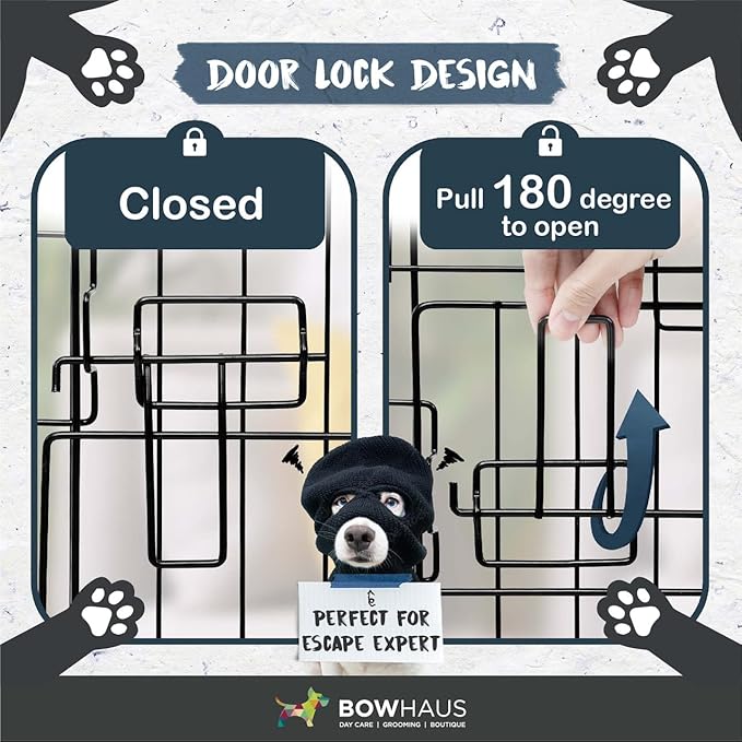 BOWHAUS Foldable Dog Crate Wire Metal Dog Kennel w/Divider Panel, Leak-Proof Pan & Protecting Feet, Single & Double Door, Small, Medium & Large Dog Crate Indoor Wire Dog Cage, 36” w/Double Doors