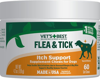 Vet's Best Natural Flea & Tick Soft Chews for Dogs – Natural Supplement for Dog Flea and Tick Prevention – Veterinarian-Formulated Itch Relief and Immune Support – Made in USA – 60 Chews