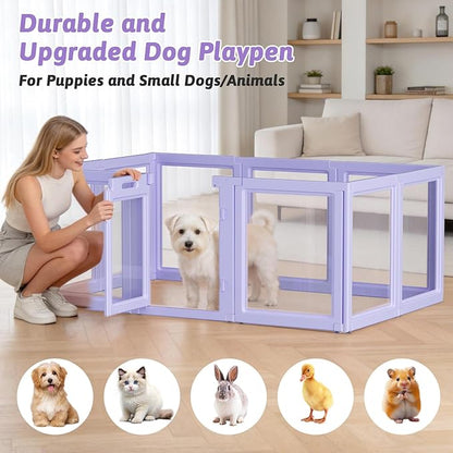 DIY Clear Acrylic Dog Playpen House,Quick Easy Assembly and Disassembly,Strong Floor Suction,Indoor and Outdoor Use,Easy Cleansing Puppy Fence (Purple, 23.6" H, 10PCS)