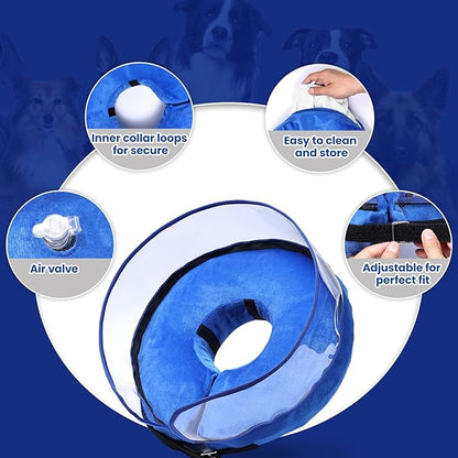 BARKLESS Dog Cone, Inflatable Dog Cone After Surgery for Large Breeds, Soft Surgery Collar with Enhanced Anti-Licking Guard Shield for Pets, Patented Protective Donut Collar