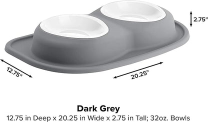 WeatherTech Double Low Pet Feeding System w/Plastic Dog/Cat Bowls - 32 oz (4 Cups) Dark Grey (PDL3203DG)
