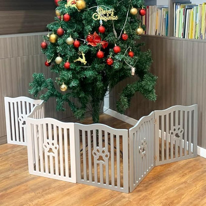 Pet Gate, Wooden Free Standing Dog Gate for Small Dogs and Cats. Great Folding Fence for Doorways, Halls, Stairs. White
