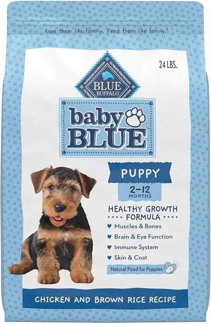 Blue Buffalo Baby Blue Natural Dry Food for Puppies, Healthy Growth Formula with DHA, Savory Chicken Recipe, 24-lb Bag