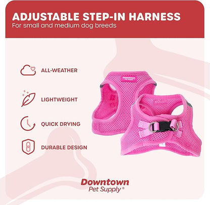 Downtown Pet Supply Step-in Dog Harness – No Pull, Adjustable Padded Mesh with Reflective Trim, Secure Buckle Strap – Comfortable & Breathable Small Dog Harness, Small, Pink