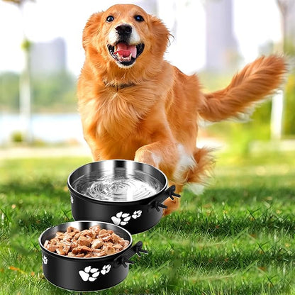2 Pack Black Stainless Steel Pet Bowls Anti-Spill Metal Feeder Food and Water Feeding Bowl, Hanging Cage Pet Crate Bowl for Puppy Kennel Medium Large Pets (Black,M (5.5x2.2'' & 6.2x2.3''))