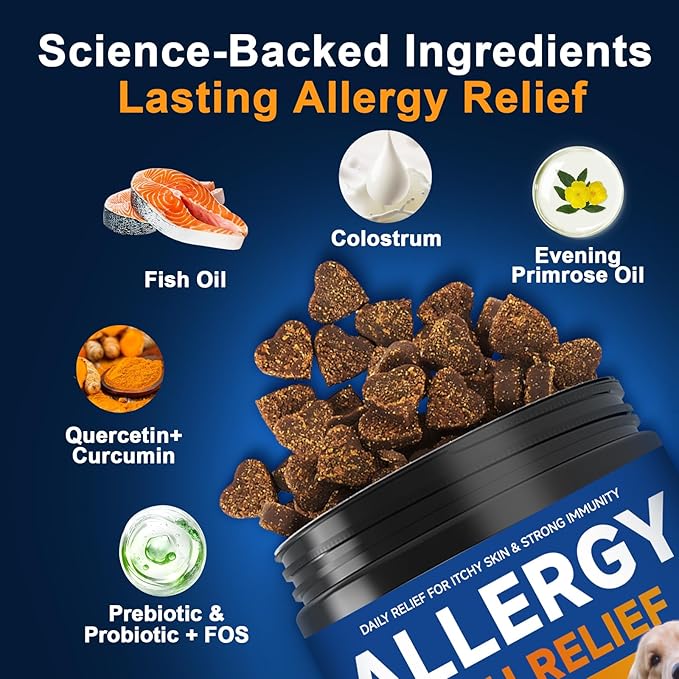 Dog Allergy Chews,is Omega 3 Human,Anti Itch Relief for Dogs Itching Skin Relief and Aller Immune Pet Multivitamin Allergy Chews Coat Licking Supplement Pills Meds Treats 250 Bites for Dogs