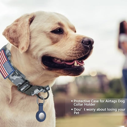 DAGANXI Tactical Dog Collar, Adjustable Military Training Nylon Dog Collar with Control Handle and Heavy Metal Buckle for Medium and Large Dogs, with Patches and Airtags Case (L, Camo)