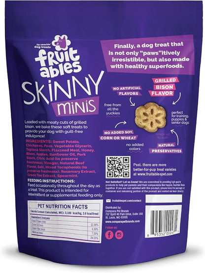 Fruitables Skinny Minis Dog Treats, Healthy Sweet Potato Treat for Dogs, Low Calorie & Delicious, Puppy Training, No Wheat, Corn or Soy, Made in the USA, Grilled Bison Flavor, 5oz