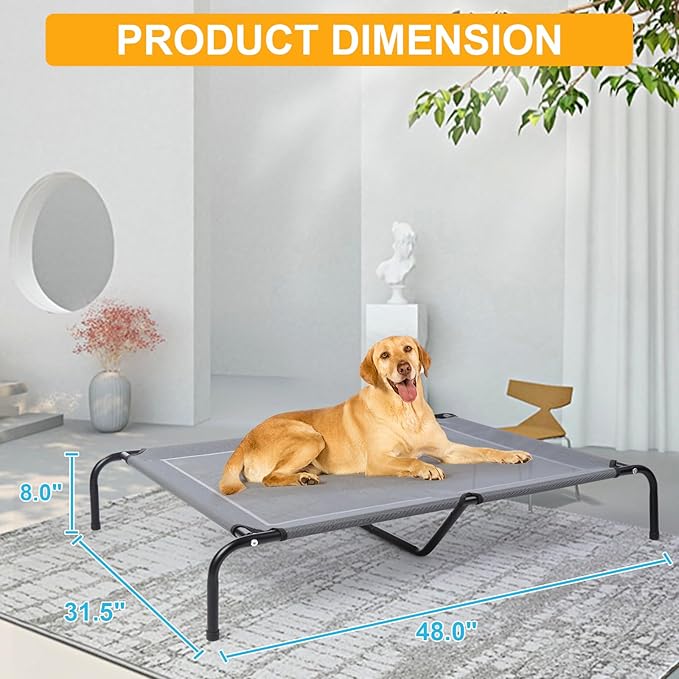 48'' Outdoor Elevated Dog Bed with Four Ice Pack, Raised Dogs Bed Medium Large Size Dogs, Breathable Cooling Dog Cot Beds with Six Support Feet, Outdoor Pet Hammock Beds, Outside Pet Beds(Large)
