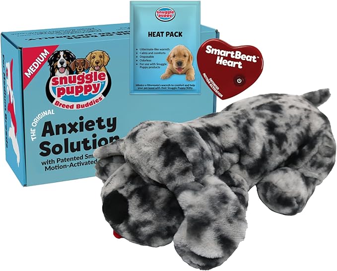Snuggle Puppy Heartbeat Dog Toy for Puppies, Real-Feel Heartbeat, Calming Sleep Aid and Crate Training Comfort Toy with Heat Pack, Medium Breed Buddies Blue Merle (Australian Shepherd, Aussie)