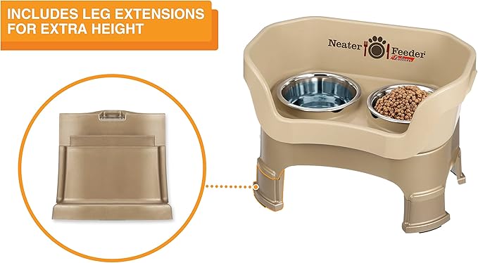 Neater Feeder Deluxe Mess-Proof Elevated Dog Bowls for Medium Dogs (19–40 lbs), 2 Height Adjustable (10” & 12.5”) No-Spill Raised Dog Bowl Stand w/Slow Feed Bowl for Food, Made in USA, Cappuccino