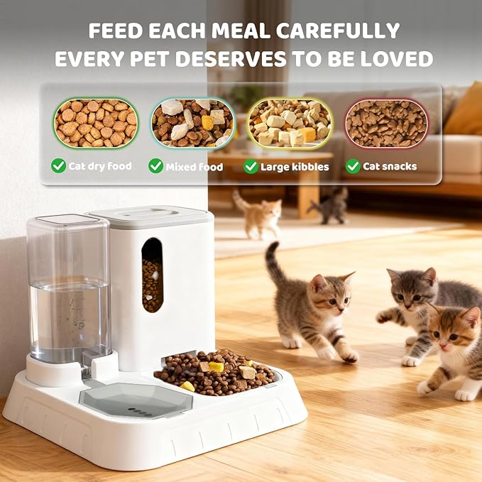 Gravity Cat Feeder and Water Dispenser Set, Automatic Feeder and Water Dispenser for Small Cats Dogs Pets,Large Capacity(1.3L+2.2L)