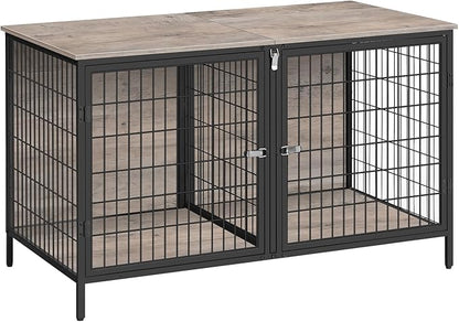 MAHANCRIS Dog Crate Furniture for 2 Dogs, 43.3" Dog Kennel with Removable Divider, Heavy Sturdy Dog Furniture Style Double Cage for Small Medium Dog, Indoor Pet House End Table, Greige DCHG1201