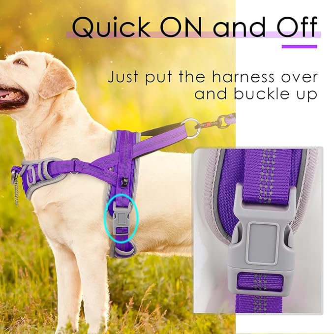 ADVENTUREMORE Dog Harness for Large Dogs No Pull, Sport Dog Halter Harness Reflective Breathable Dog Vest Escape Proof Dog Harness with Easy Control Front Clip Handle for Training Walking XL Purple