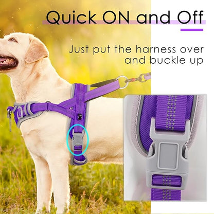 ADVENTUREMORE Dog Harness for Large Dogs No Pull, Sport Dog Halter Harness Reflective Breathable Dog Vest Escape Proof Dog Harness with Easy Control Front Clip Handle for Training Walking XL Purple