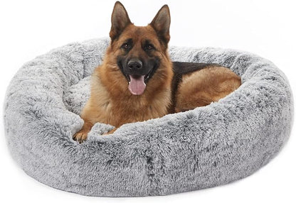 Bedfolks Calming Donut Dog Bed for Extra Large Dogs, 45 Inch Round Plush Bed with Non-Slip Bottom (Dark Grey, Extra Large)
