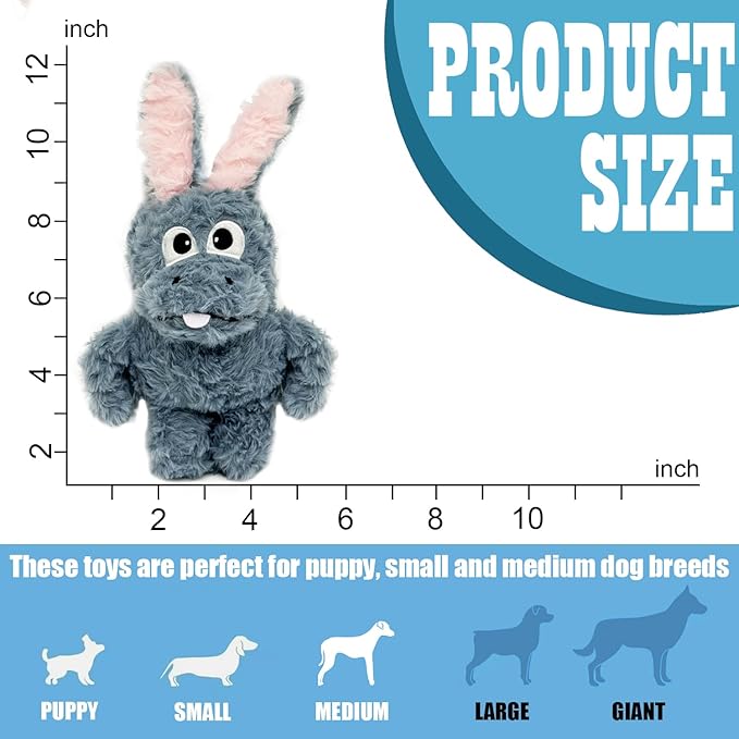 Donkey Squeaky Dog Toys to Keep Them Busy, Stuffed Plush Dog Toy Birthday Gift Crinkle Pet Puppy Tug Toy for Small Medium Large Dogs (Grey)